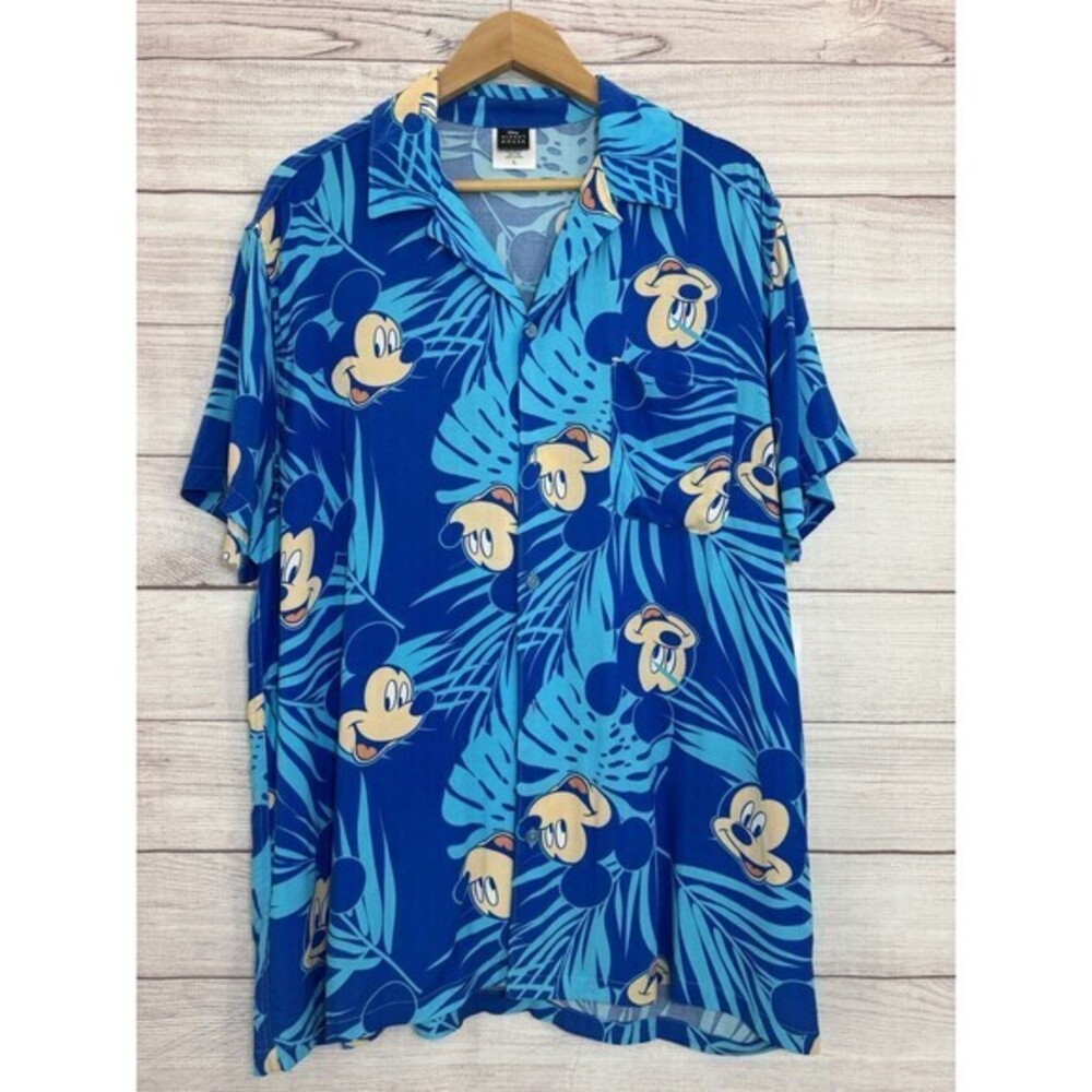 Walt Disney Micky Mouse Shirt Mens LARGE Blue All Over Mickey Mouse Print
